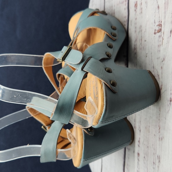 Kork-Ease Retro Deborah Leather Heeled Sandals Blue Size 8 - Picture 5 of 9